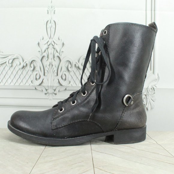 Nine West Shoes - Nine West Black Leather Plaid Lined Lace up Side Zipper Ankle boots Size 10.5 M